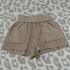 Vintage Havana Shorts Tan Ribbed Raw Hem Casual Elastic Waist Small